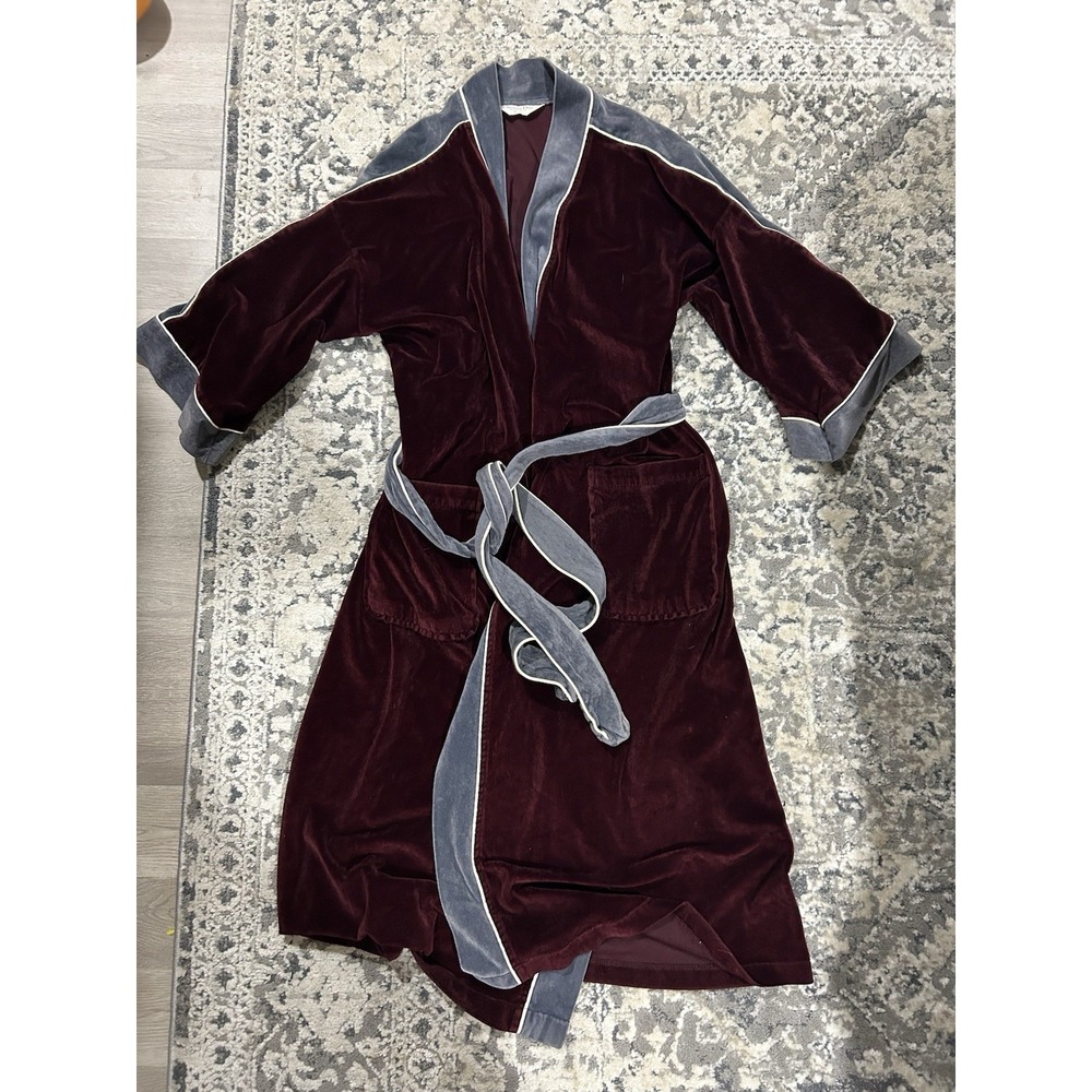 Christian Dior Monsieur Mens Bathrobe, Burgundy Gray Wrap Robe, One Size